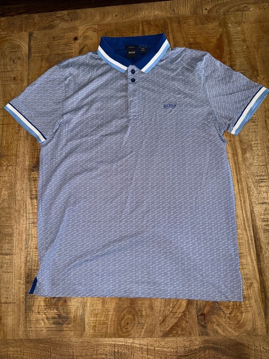 Hugo Boss Other - Hugo Boss Light Blue Patterned Polo with Navy Trim